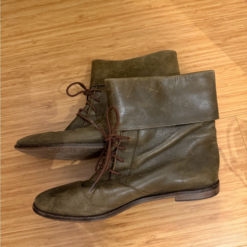 Olive Leather Ankle Boots